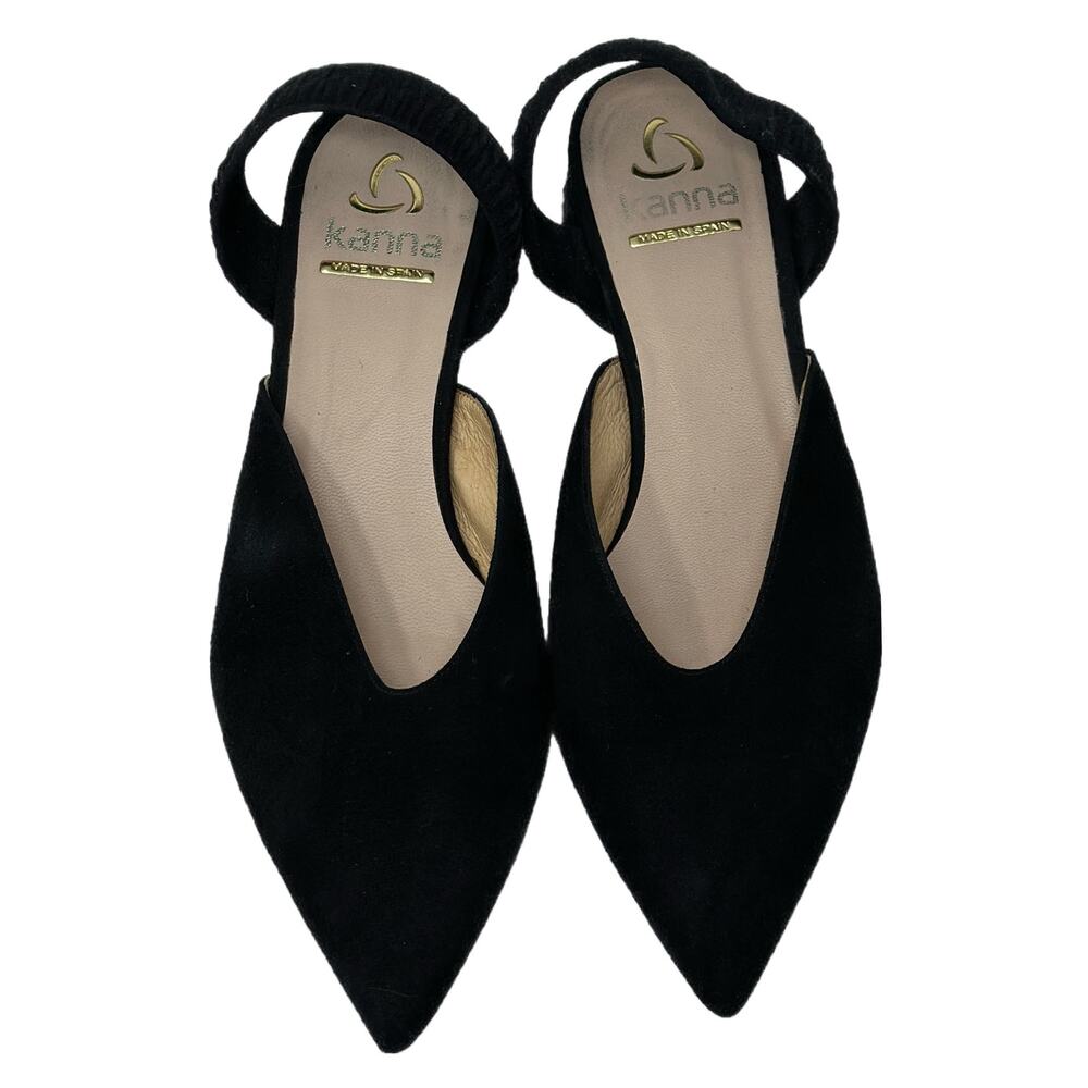 KANNA Size 39 Black Velvet Pointed-Toe Slingback Mid-Heel Mules Made in Spain